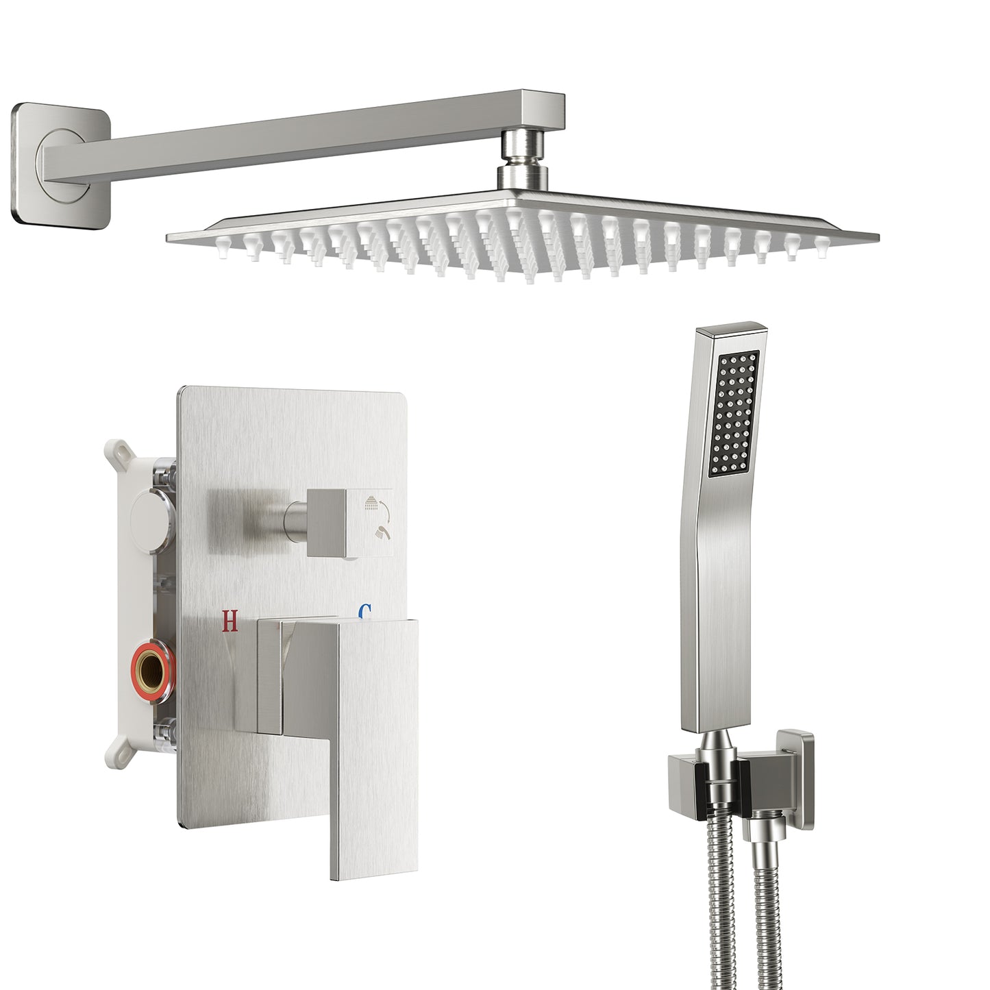 Wall-Mounted Shower Faucet Set - 10-Inch Overhead & Handheld Shower