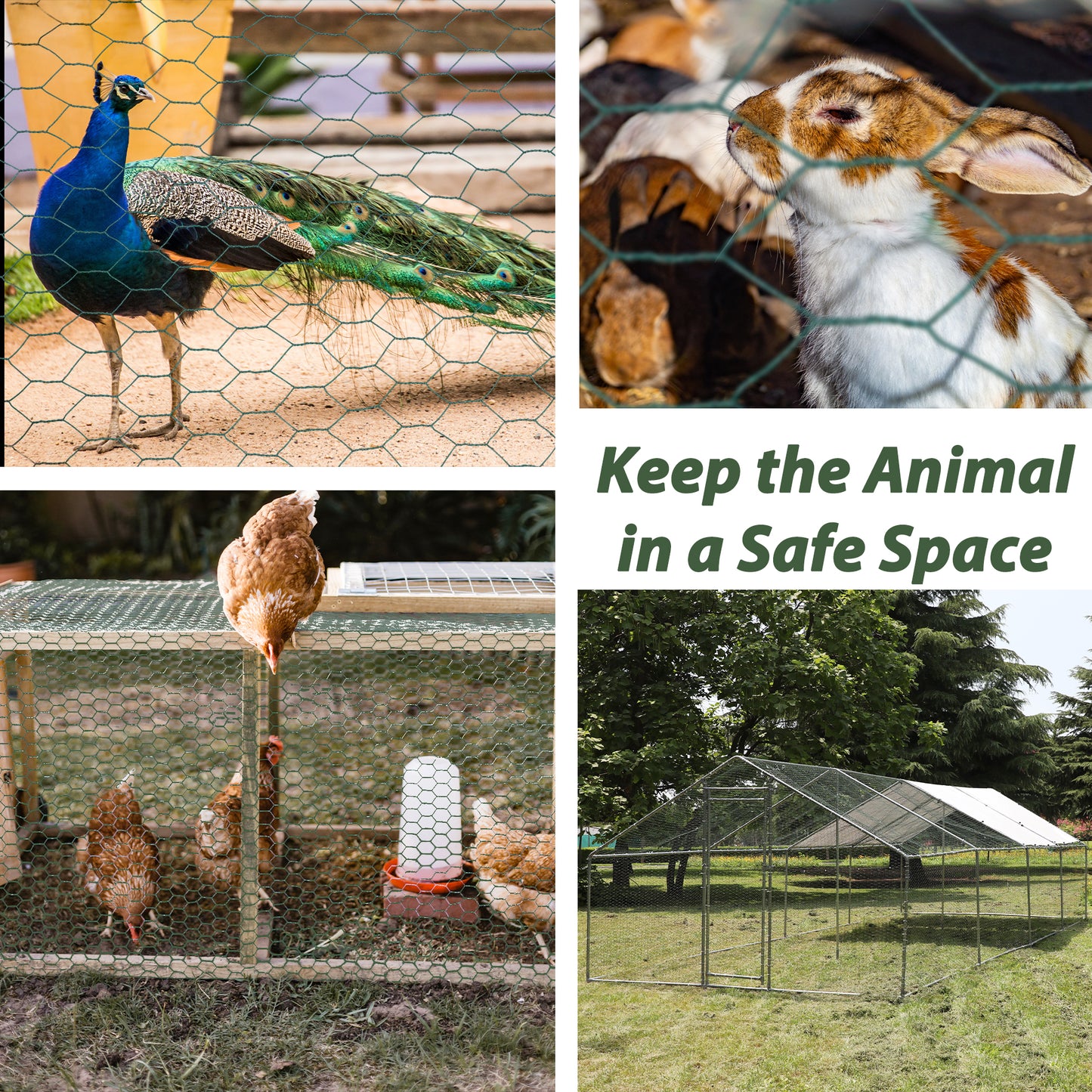 Galvanized Hexagonal Green Chicken Wire - 3.6ft x 157.5ft