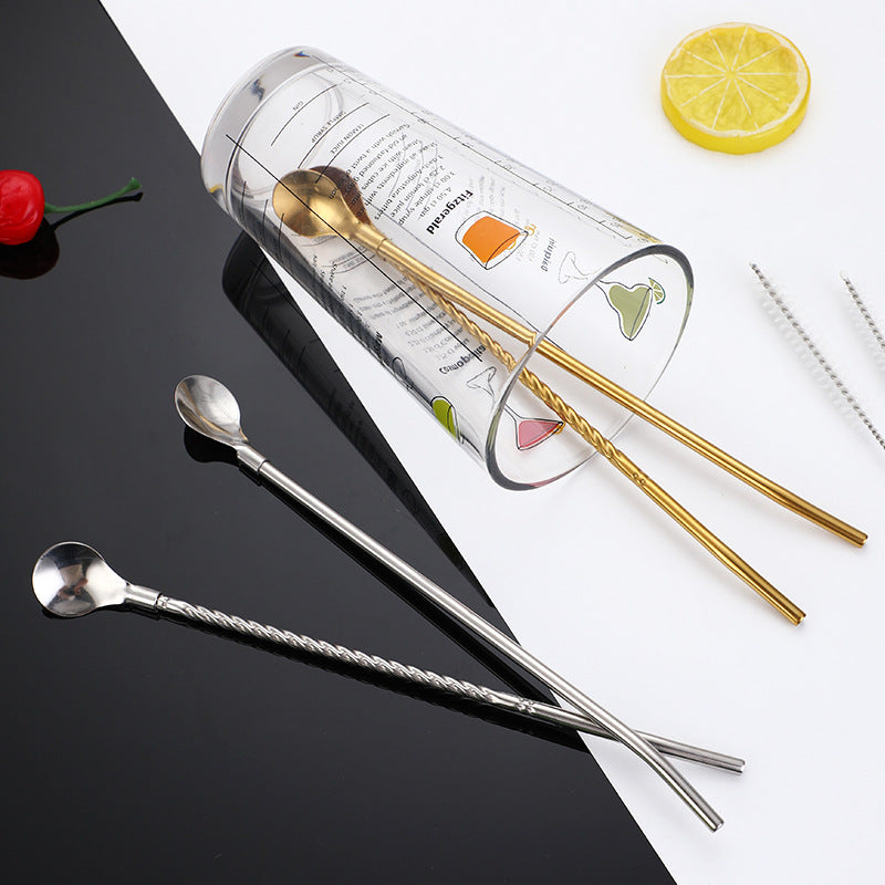Stainless Steel Straw Spoon Set for Kitchen & Home Storage