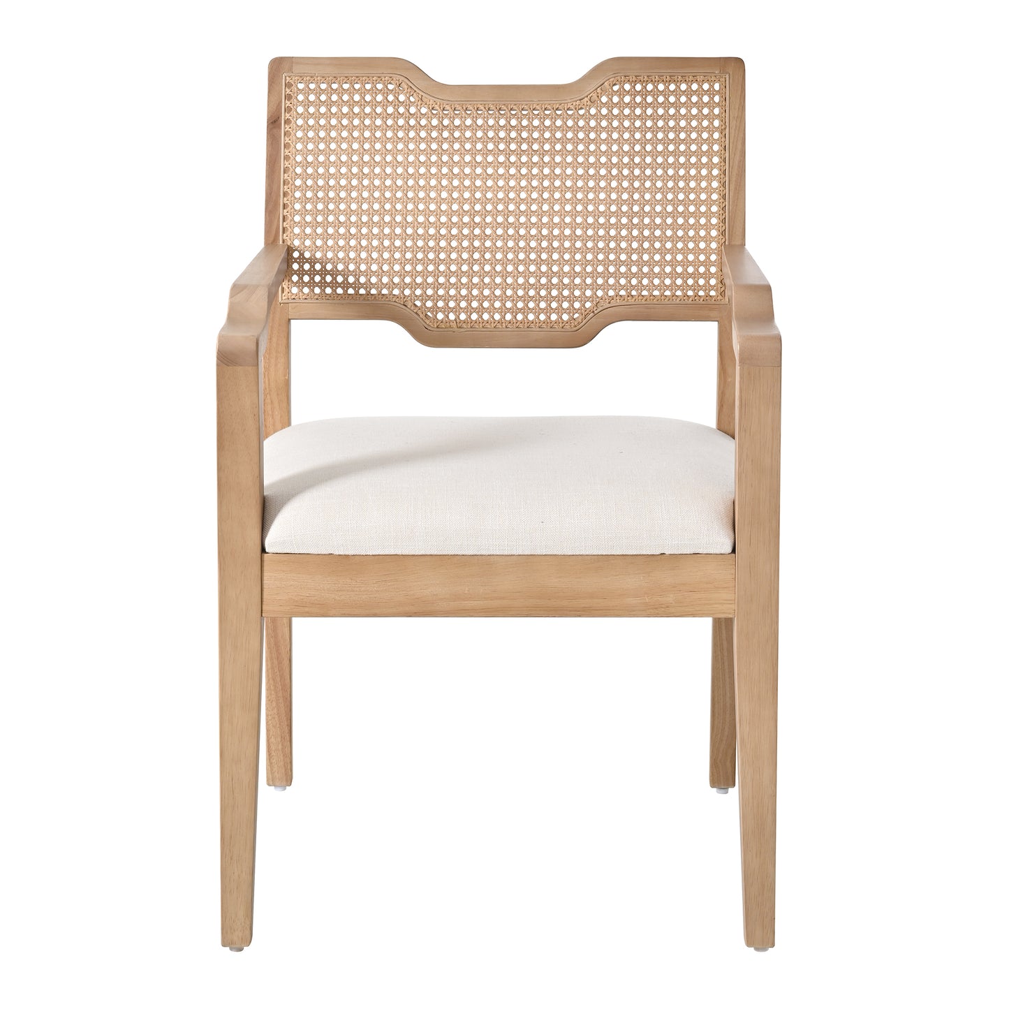 Upholstered Dining Chairs Set of 2 with Rattan Backrest - Beige Natural
