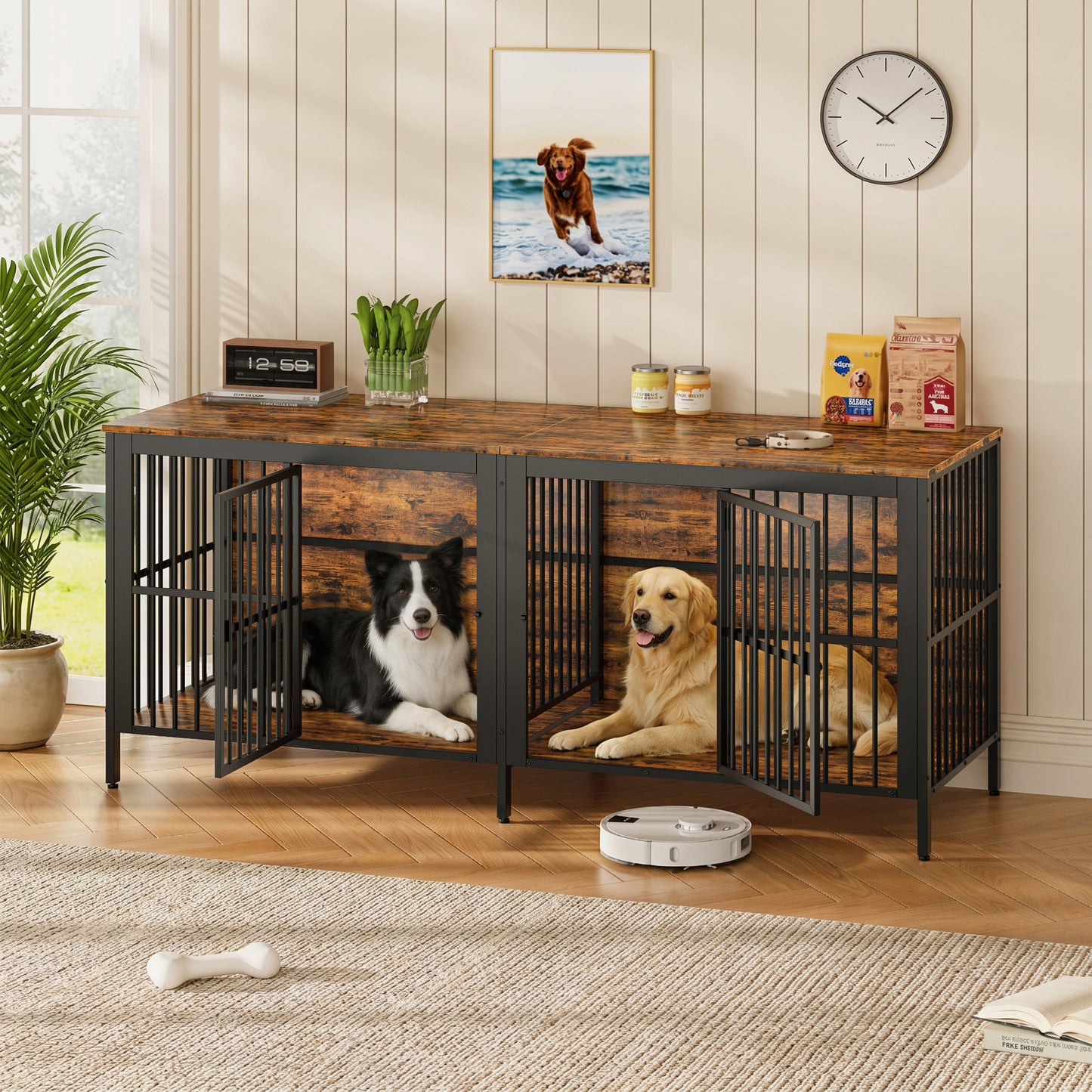 80 Dog Crate End Table, Heavy Duty 2-Door Indoor Pet Kennel,
