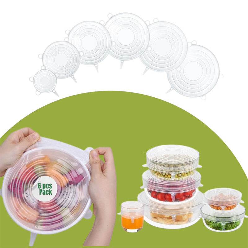 Microwave Food Cover Set with 6 Silicone Lids - Universal Fit