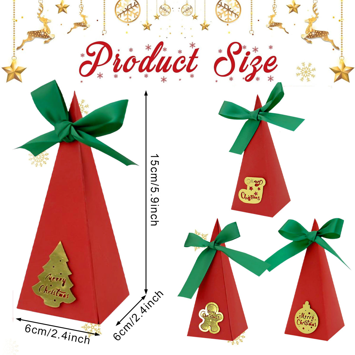 20-Pack Pre-Assembled Christmas Treat Boxes - Red Triangle Design