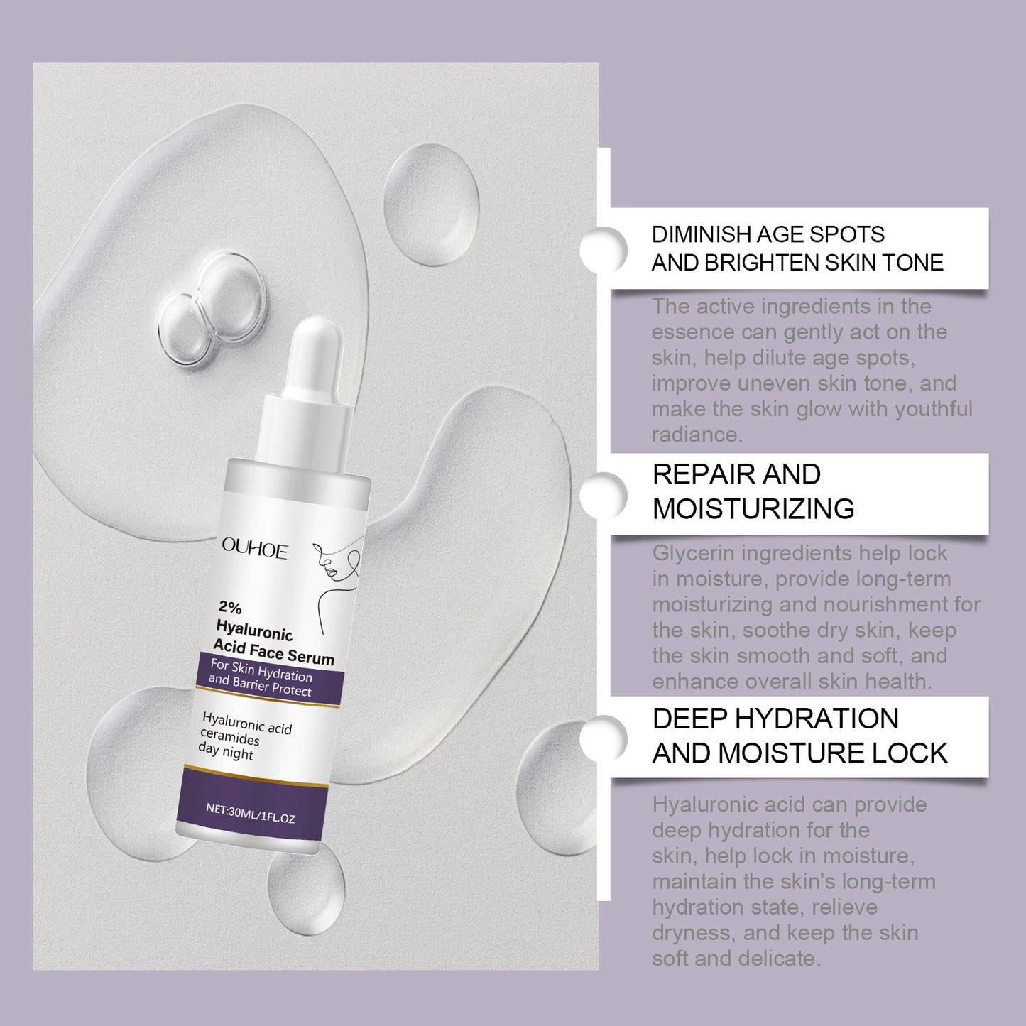 Hyaluronic Acid Facial Serum - Moisturizing & Hydrating Skin Care 30ml