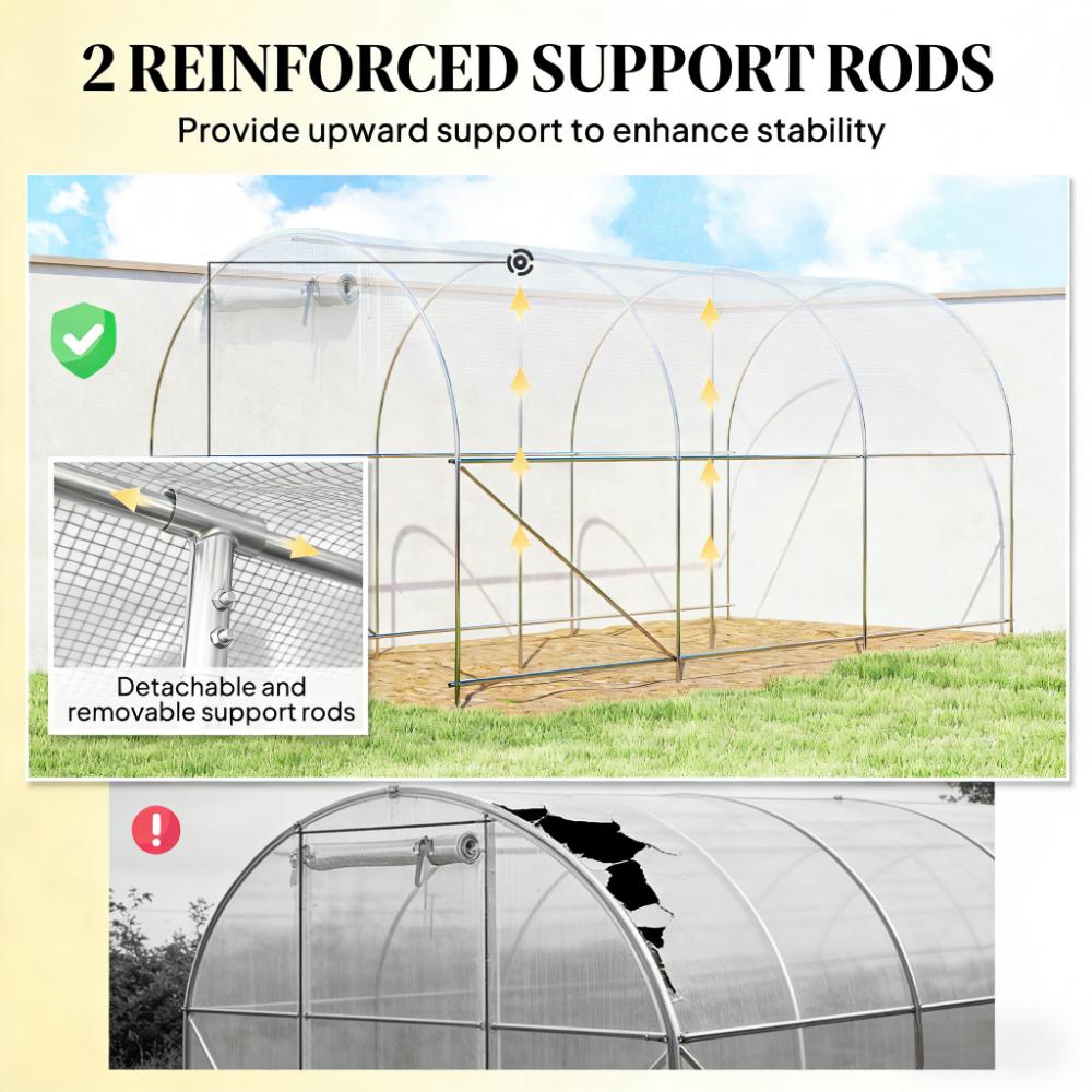Walk-In Tunnel Greenhouse - Silver & White PE Cover