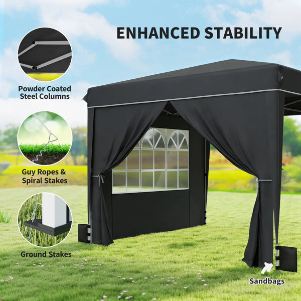 10x10 Pop-Up Party Tent with Sidewalls - Black & White
