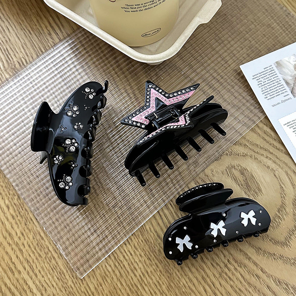 Handmade Acetic Acid Hair Clip with Rhinestone Butterfly and Diamond Accents