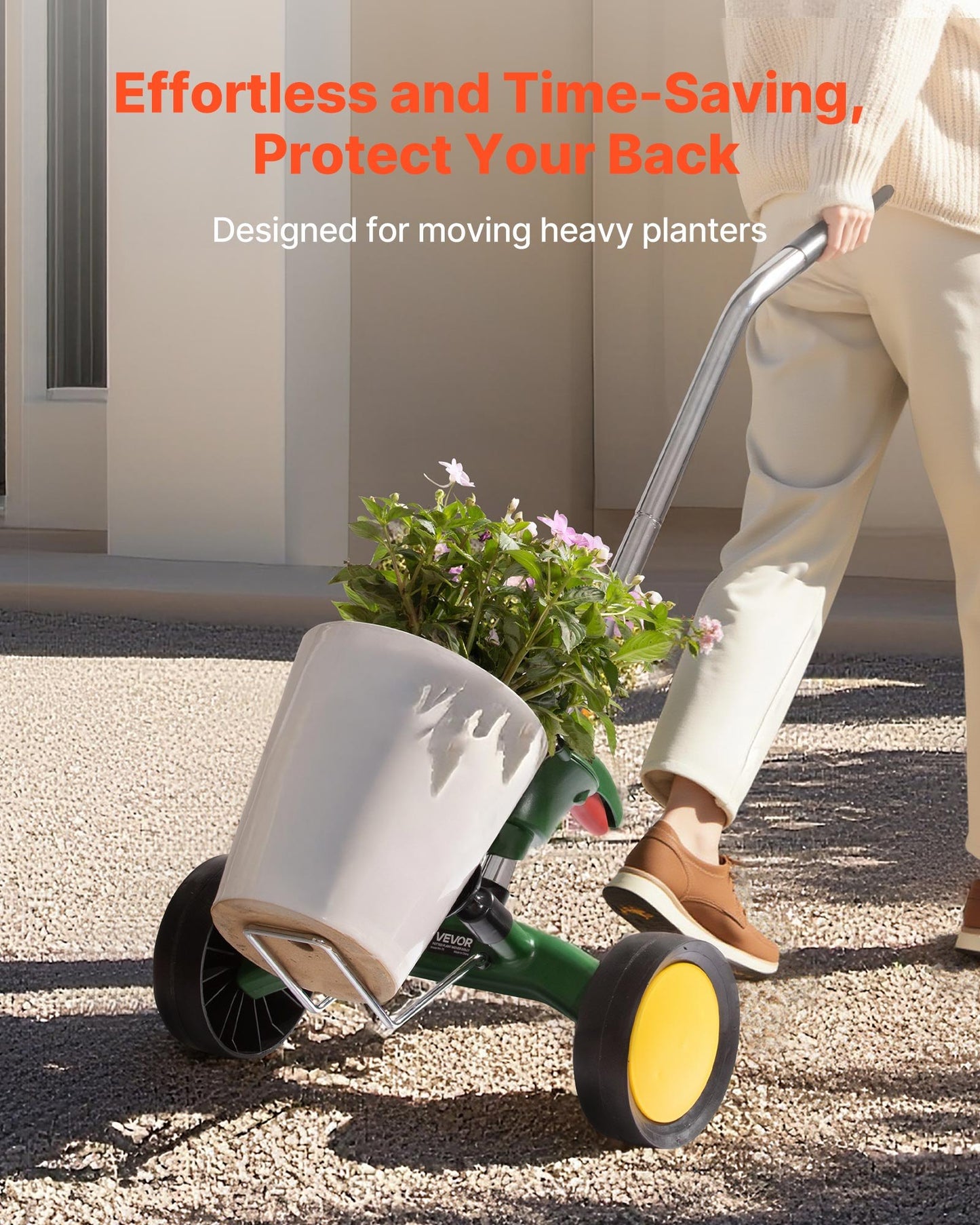 Heavy Duty Garden Pot Mover Dolly with Adjustable Handle and Swivel Wheels