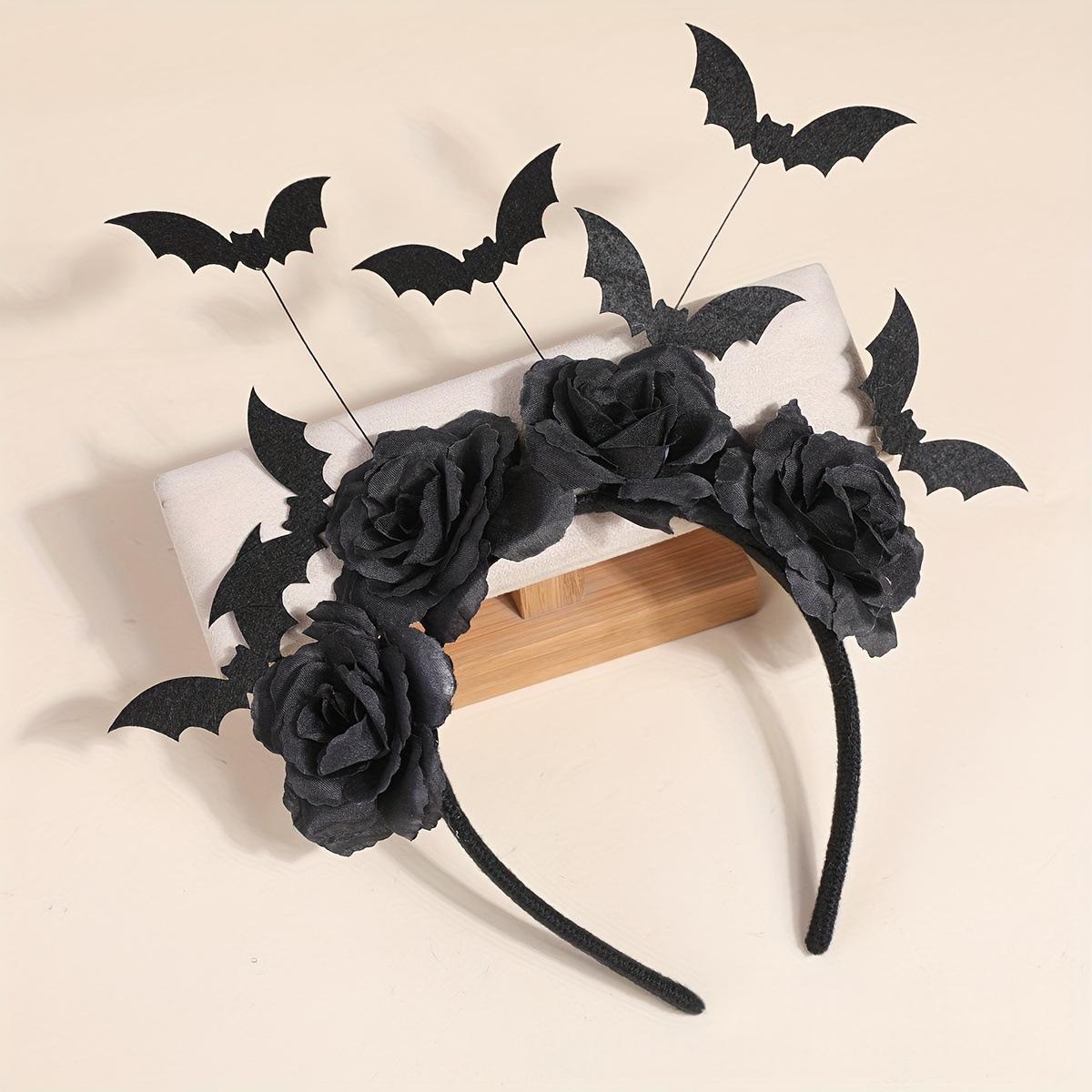 Dark Style Ghost Bat Headband with Feather and Bat Flower Design - Unisex Hair Accessory