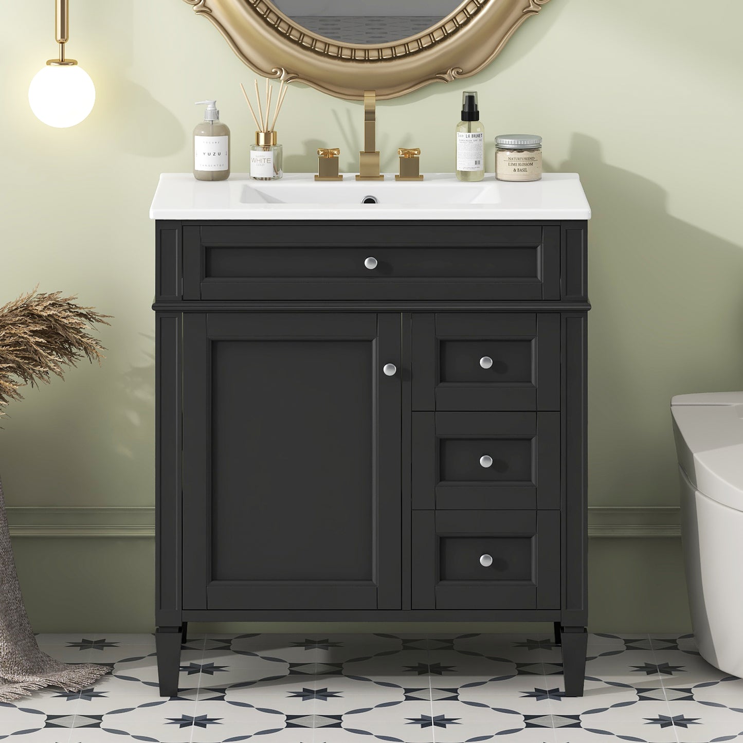 30'' Modern Bathroom Vanity with Sink - Black Storage Cabinet
