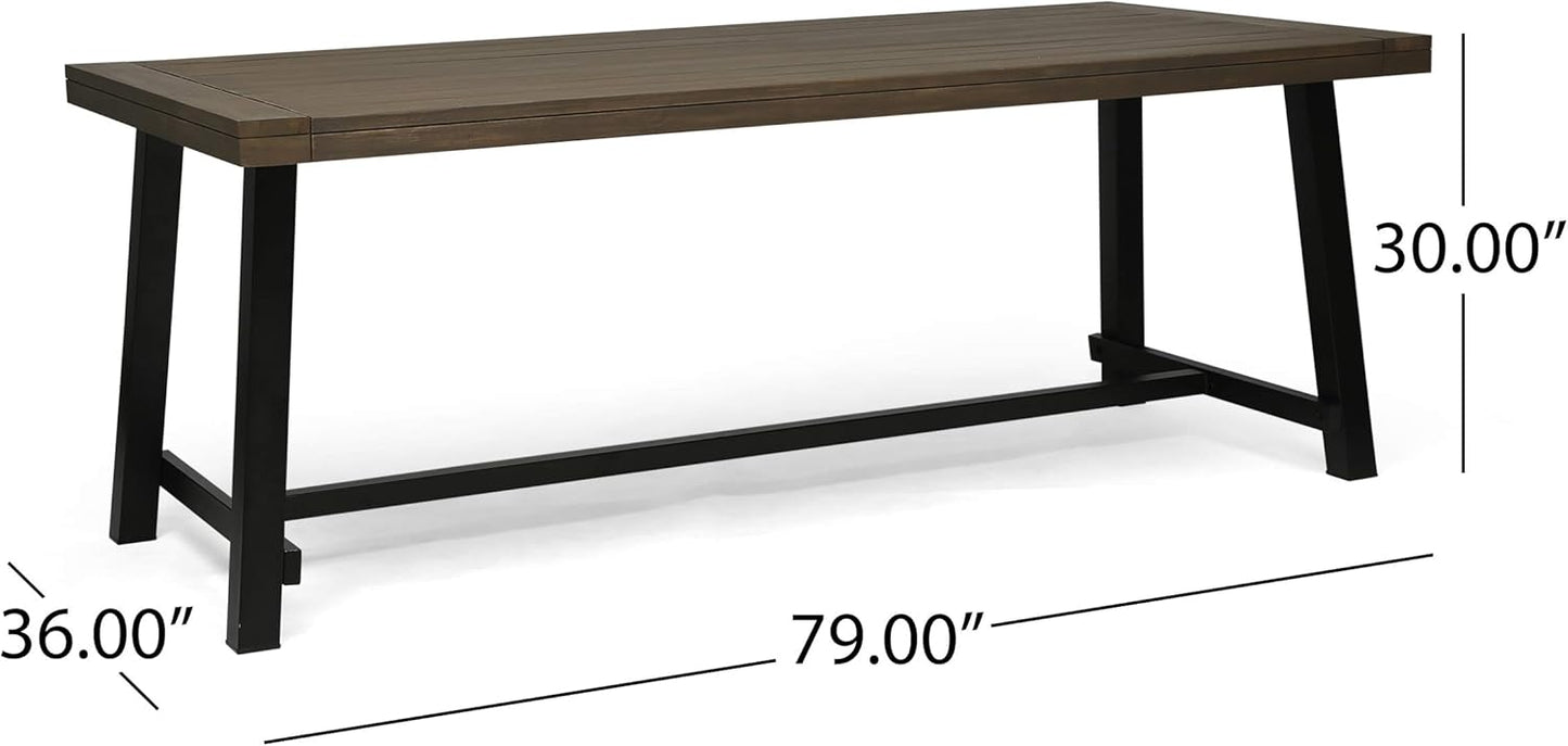 Outdoor Acacia Wood Picnic Dining Set - Gray & Rustic Metal