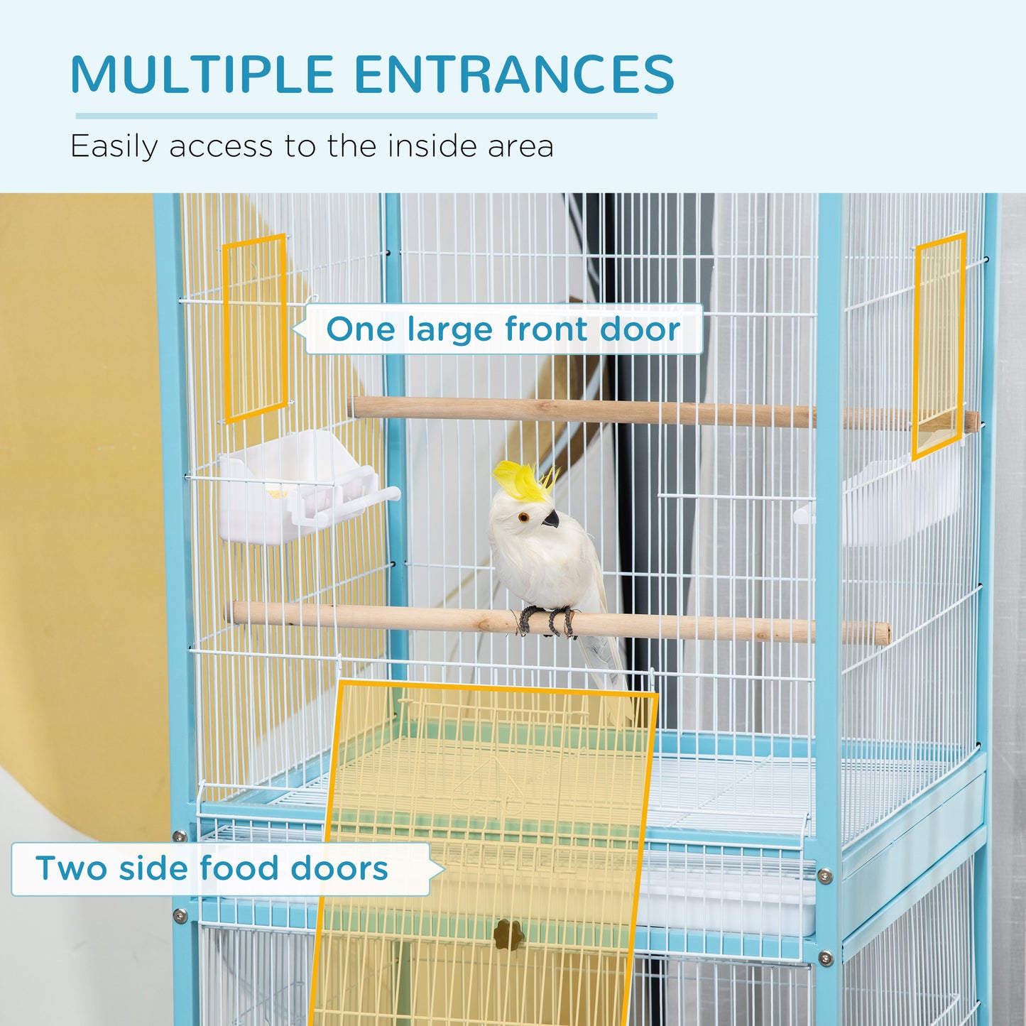 55-Inch 2-in-1 Bird Cage Aviary for Parakeets Finches with Wheels - Light Blue