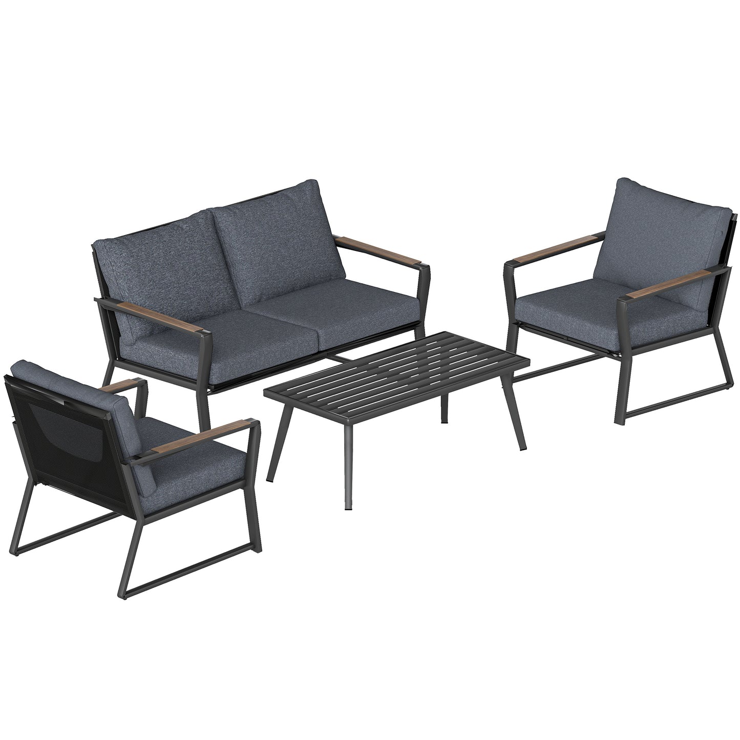 4-Piece Outdoor Furniture Set - Aluminum Sofa & Coffee Table - Dark Grey