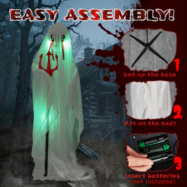 4.3ft Sound-Activated Halloween Ghost Animatronic with Trident