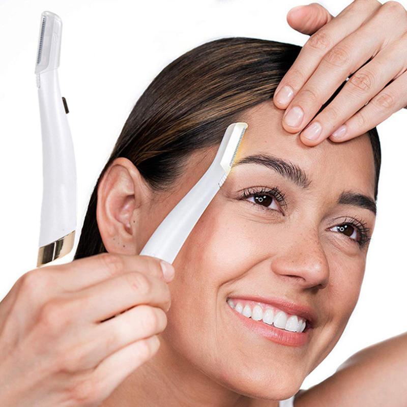 2-in-1 Electric Facial Hair Remover and Eyebrow Trimmer with LED Light - White