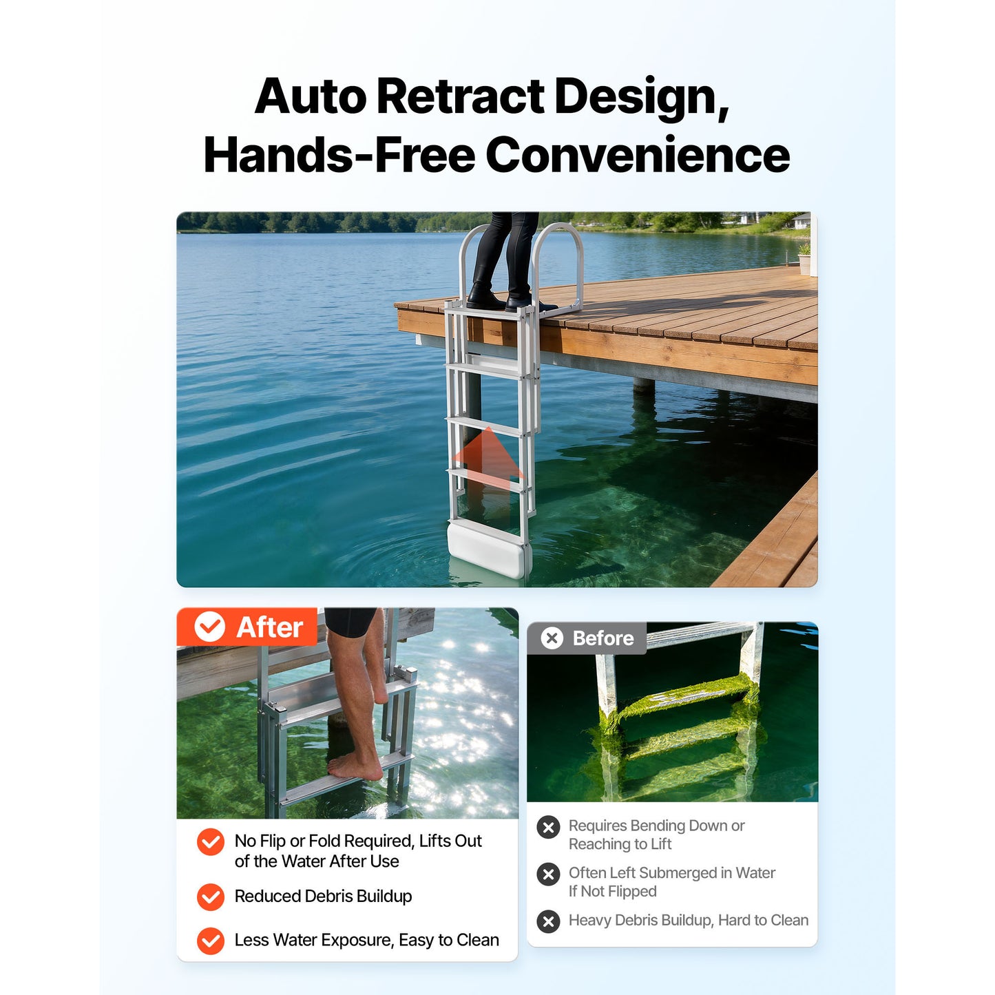Retractable Aluminum Dock Ladder 5 Steps with Auto-Lift Float for Marine & Pool Use