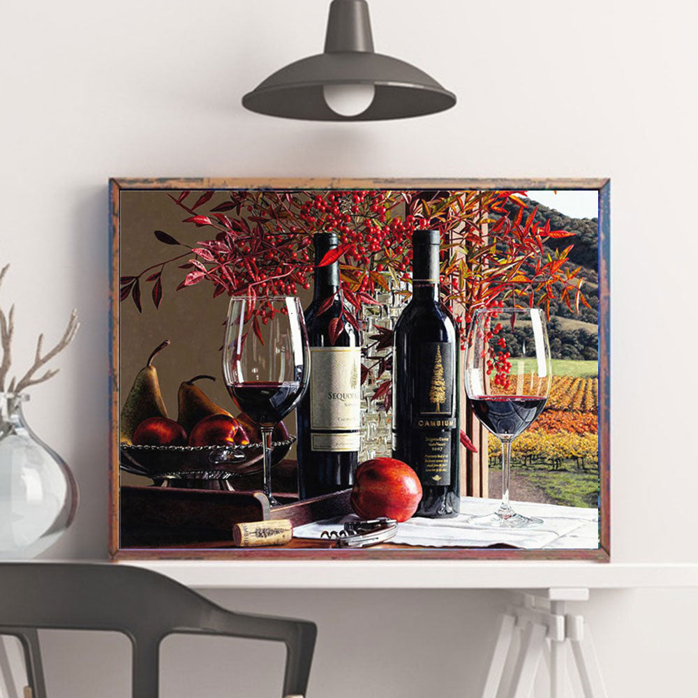 Red Wine Diamond Painting Kit Full Landscape Art - Multiple Sizes & Styles