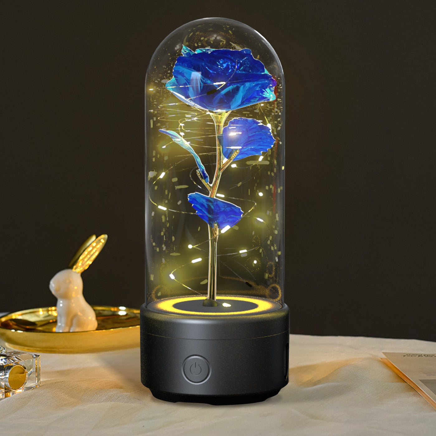 2-in-1 Rose LED Night Light with Bluetooth Speaker - Romantic Glass Decor