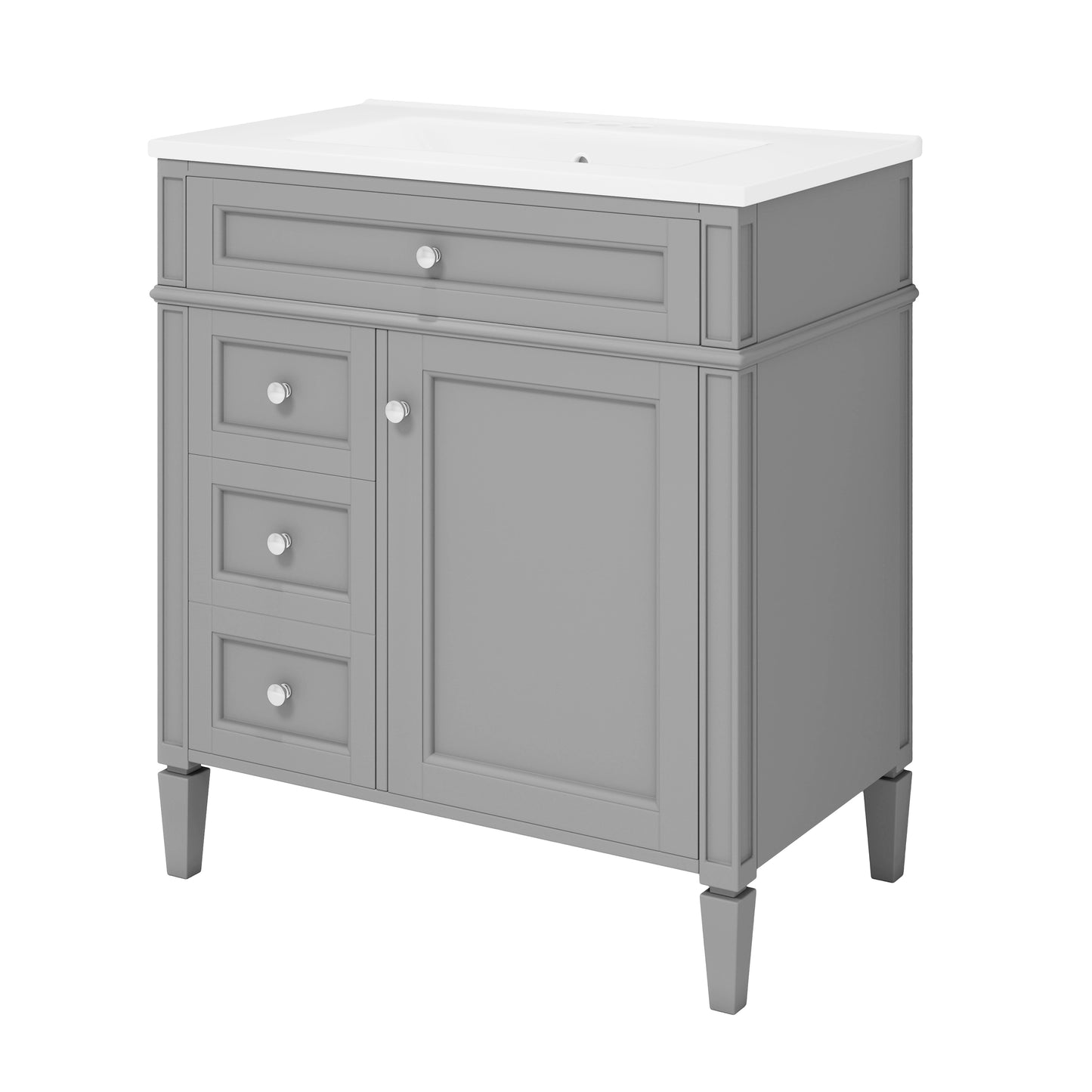30'' Modern Bathroom Vanity with Sink & 3 Drawers - Grey