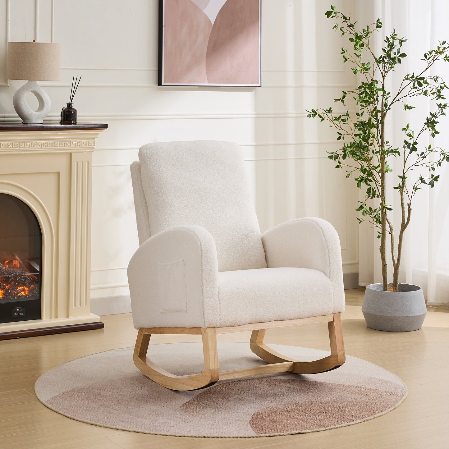 Ivory Sherpa Rocking Chair for Nursery - High Back Accent Chair