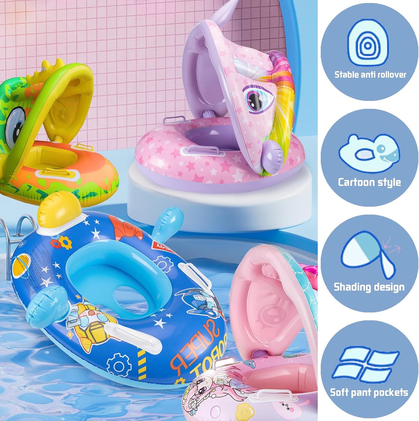 Baby Swimming Ring with Adjustable Safety Seat - Pink