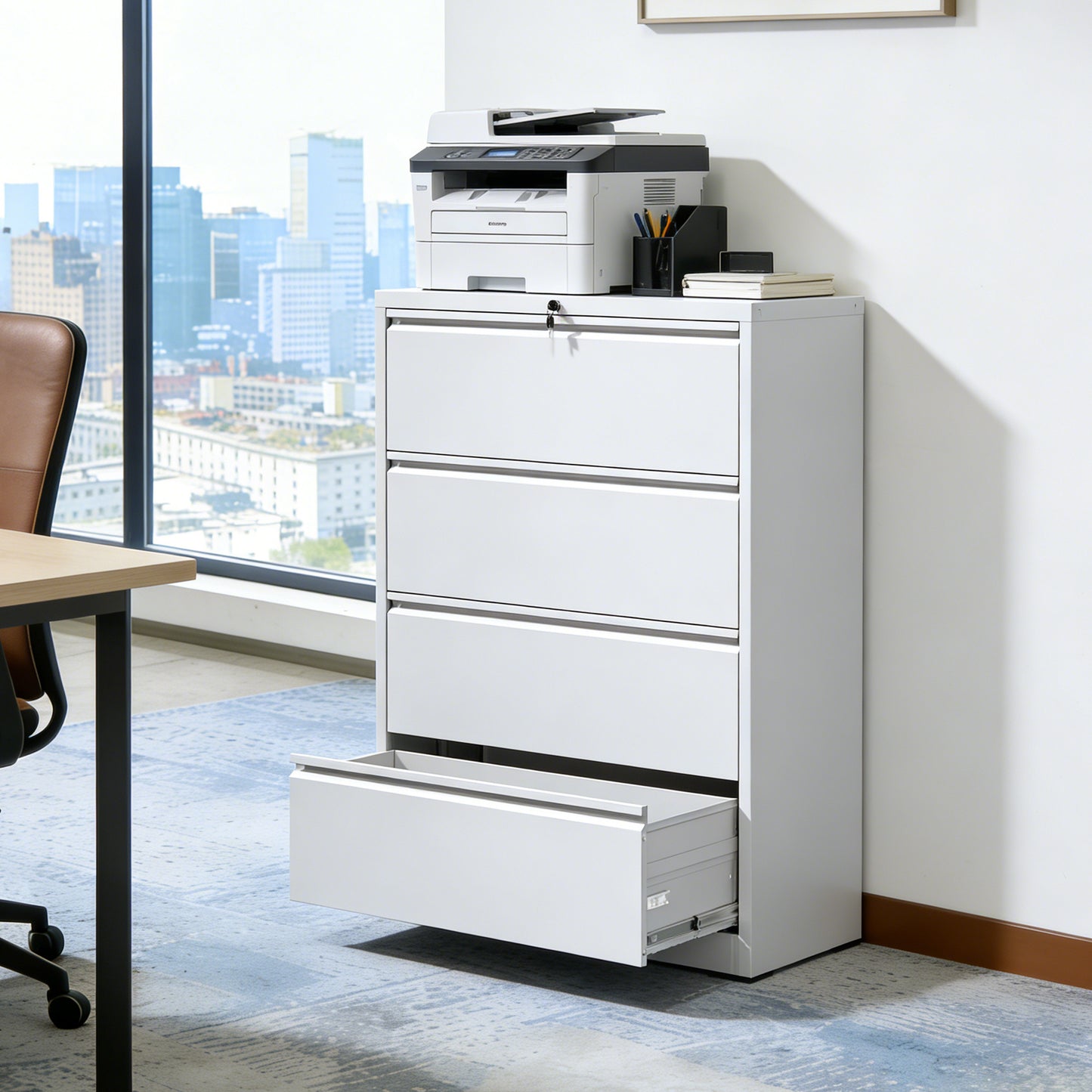 4 Drawer Lateral File Cabinet, Heavy Duty Metal Filing 35.4 Inch Wide