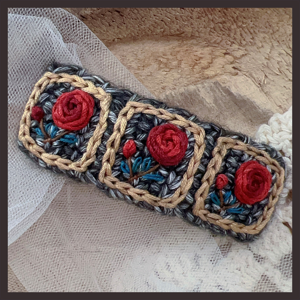 Retro Embroidery Wool Hair Clip with Pearl Details