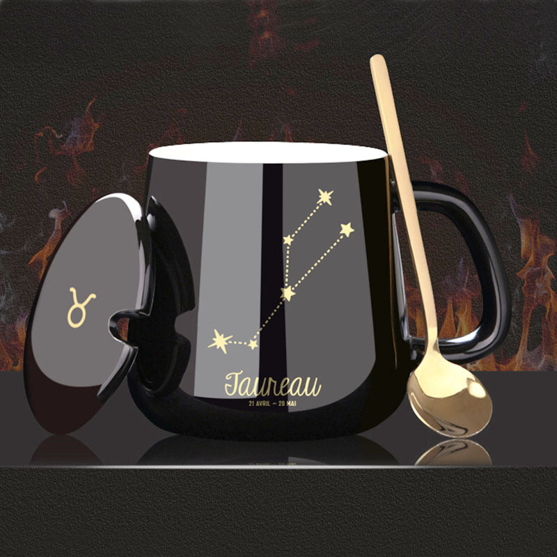 Ceramic Water Cup with Lid and Spoon - 430ml Household Drinkware