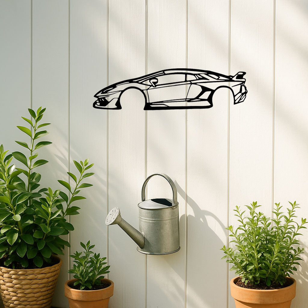 Laser-Cut Metal Wall Art - Sleek Sports Car Silhouette Decoration