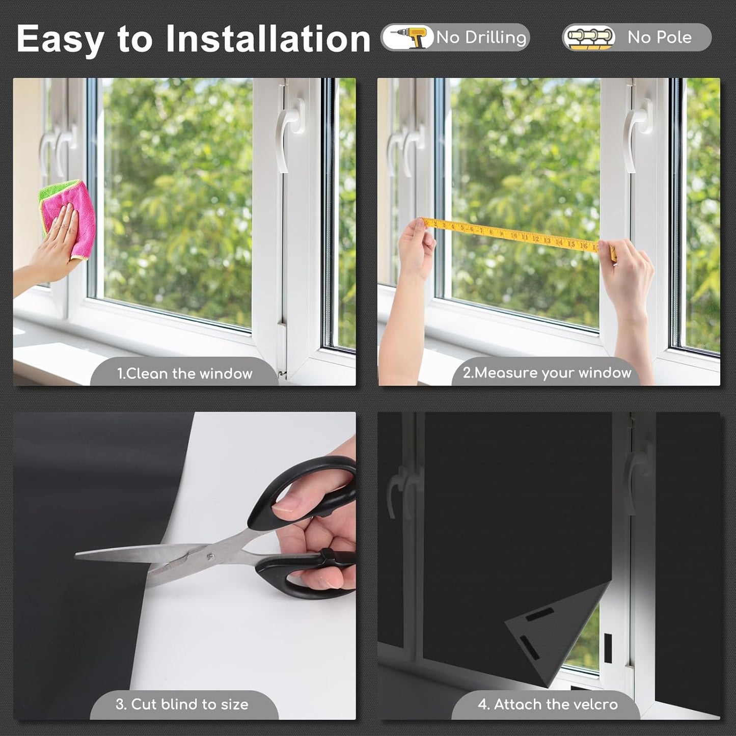 Blackout Shades for Windows - Oxford Cloth, Multiple Sizes