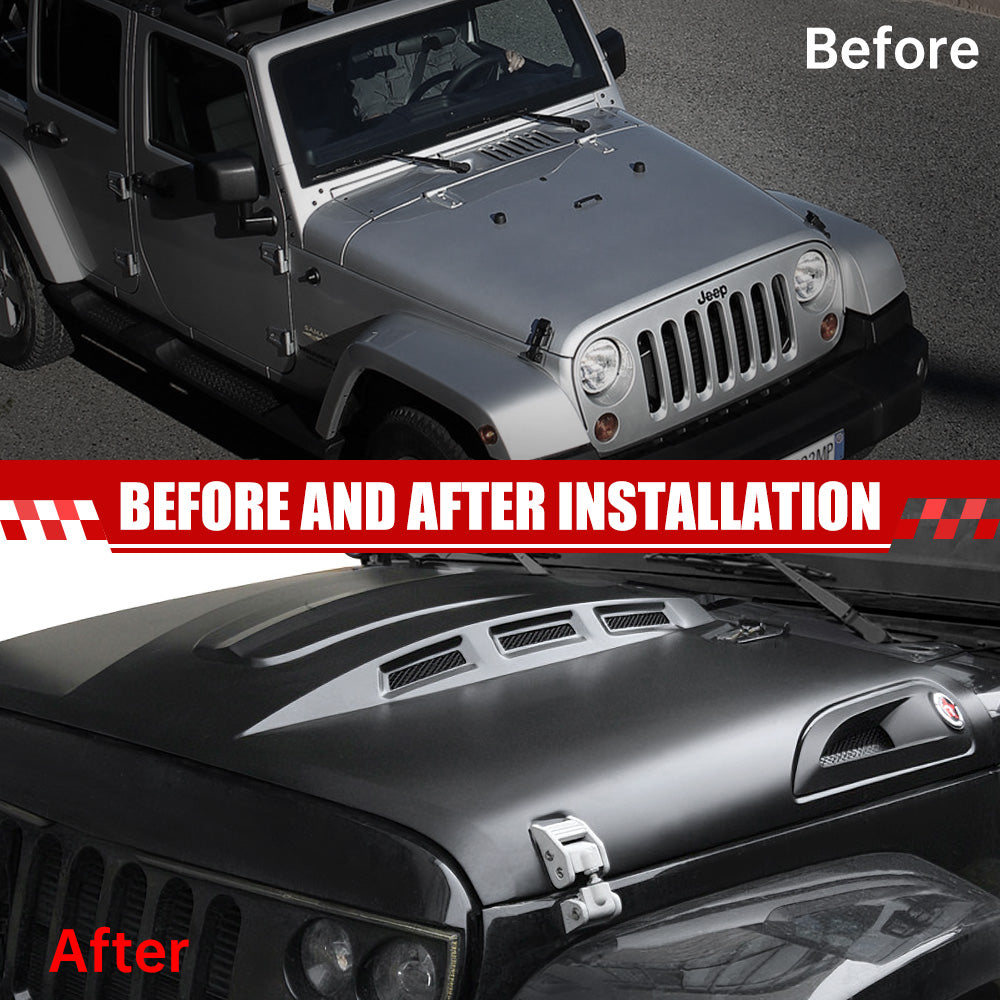 Avenger Style Replacement Hood for 2007-2017 Jeep Wrangler JK - Black