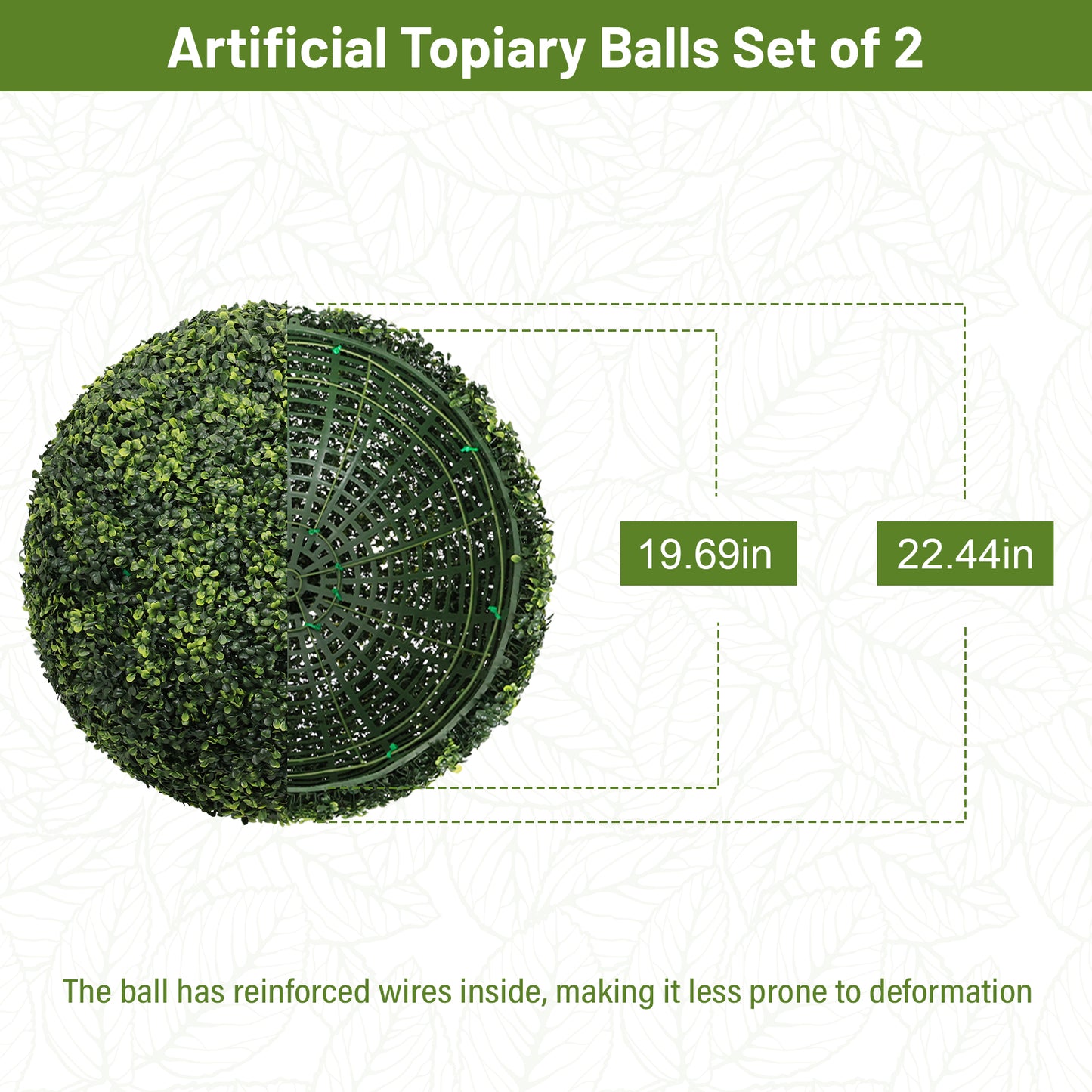 22.4-Inch Artificial Green Topiary Balls - Set of 2 for Outdoor Decoration
