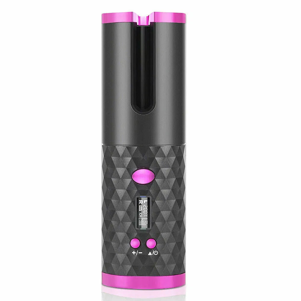 Cordless Auto-Rotating Hair Curler - Ceramic Wireless Curling Iron - Black