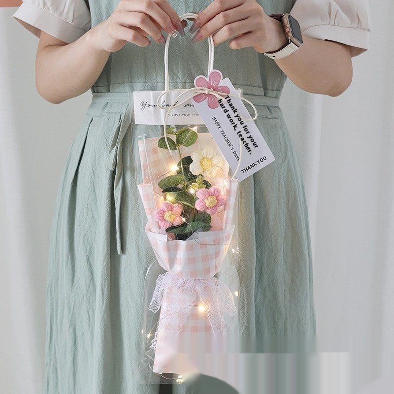 Artificial Knitted Flower Bouquet - Handcrafted Decorative Floral Arrangement
