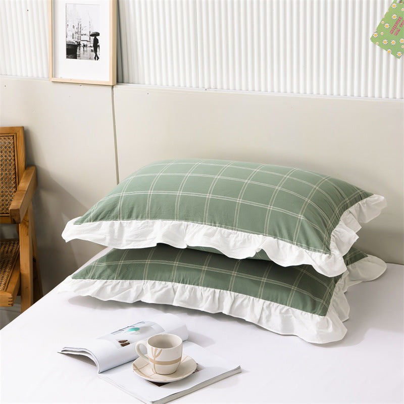 Washed Cotton Lace Pillowcase - Elegant Bedding Cover for Home Decor