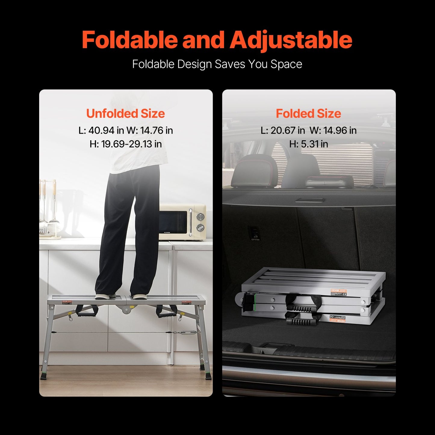 Adjustable Height Portable Work Platform with 400 lb Load Capacity - Silver
