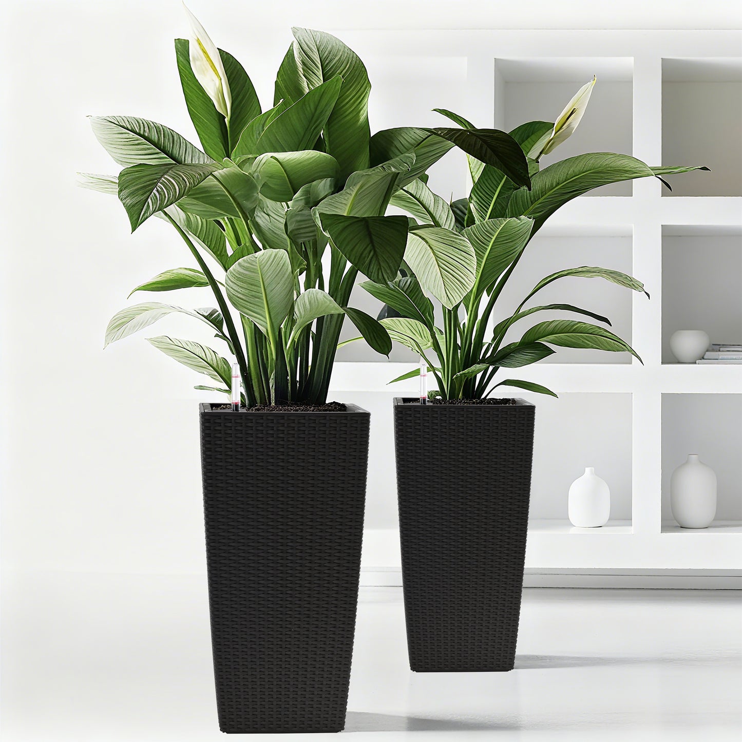 Pack Of 2 Square Planter For Garden 22-Inch High Faux Rattan Design