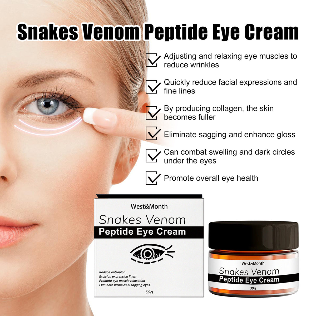 Snake Venom Peptide Eye Cream - Fades Dark Circles & Eye Bags 30g