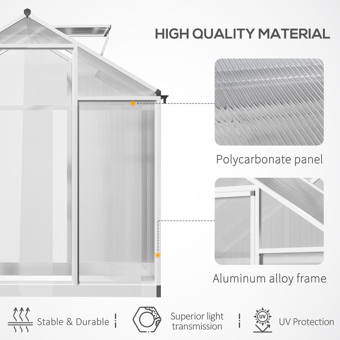Walk-In Polycarbonate Greenhouse 4x6 ft with Roof Vent - Outdoor Garden Shelter