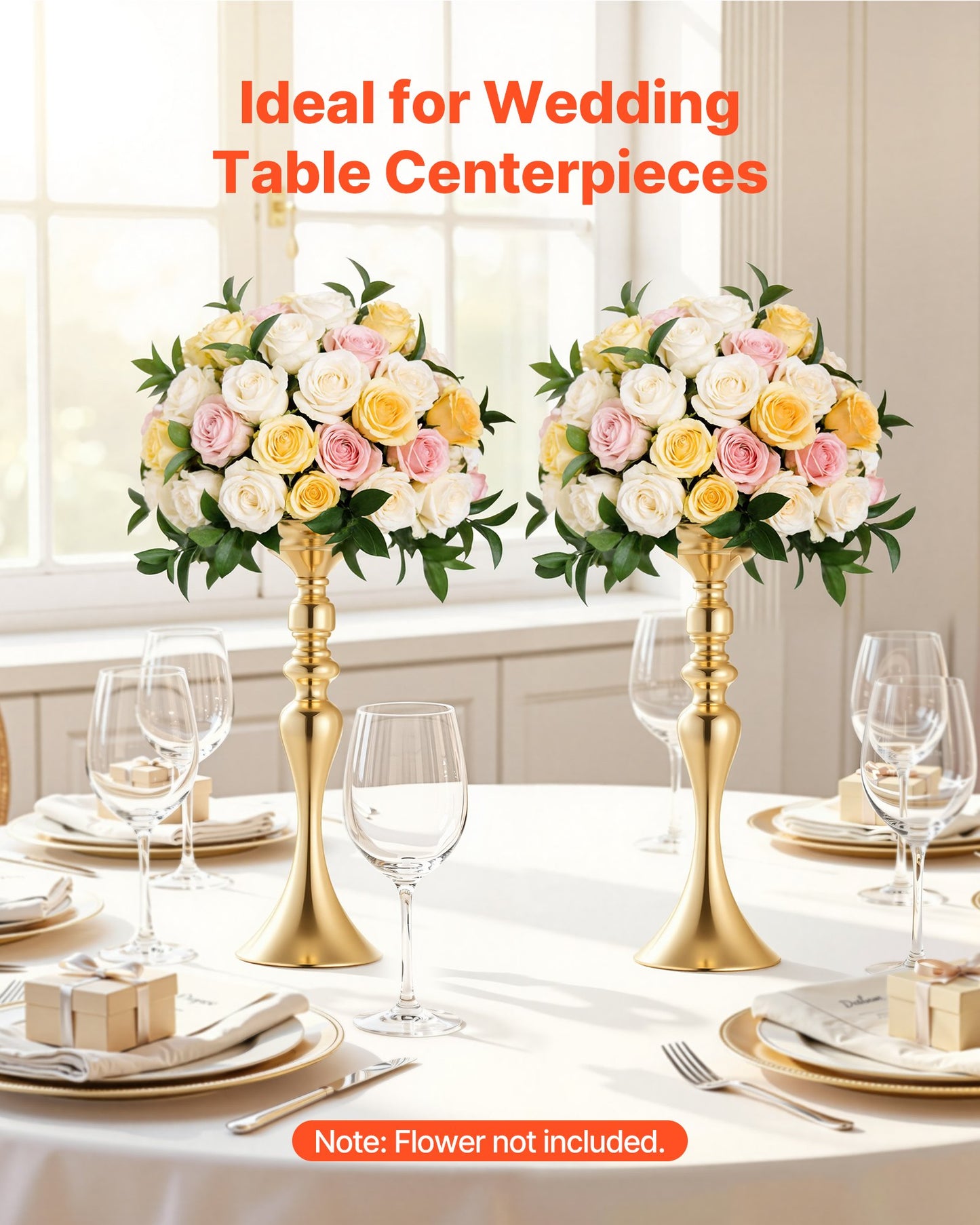 16 Pcs Tall Wedding Flower Vases - Gold Crystal Banquet Centerpieces for Party & Home Decor
