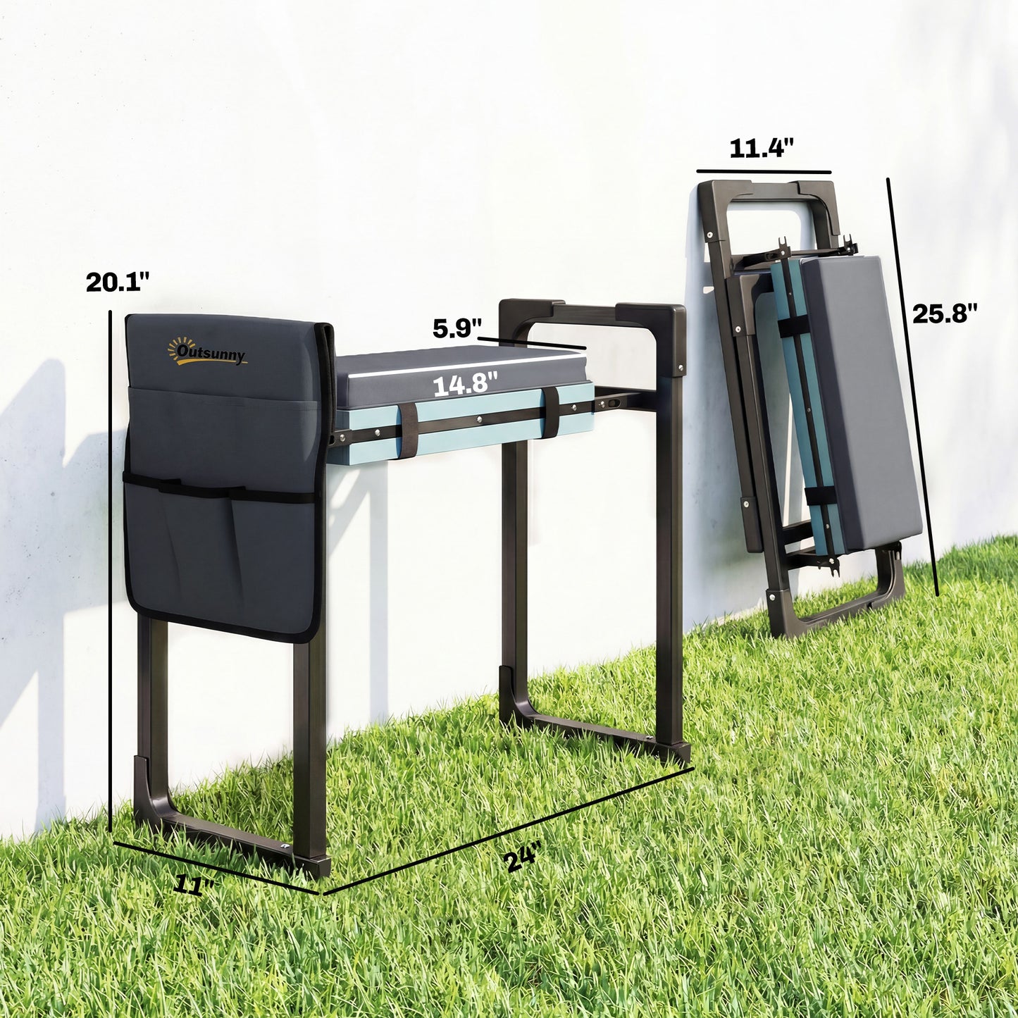 Heavy Duty Foldable Garden Kneeler and Seat with Thick Soft Kneeling Pad, Extendable Steel Legs