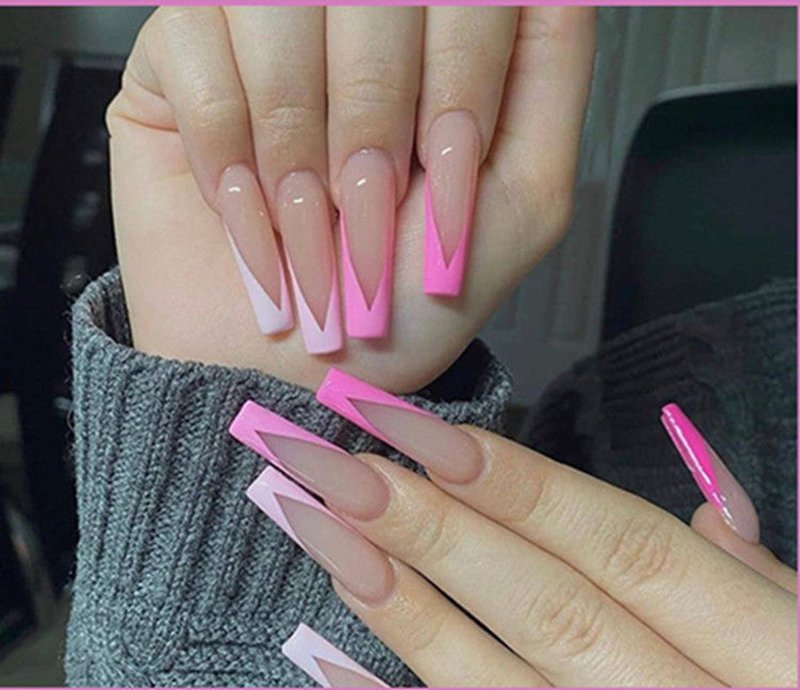 French Style Fake Nails with Glue - Pink