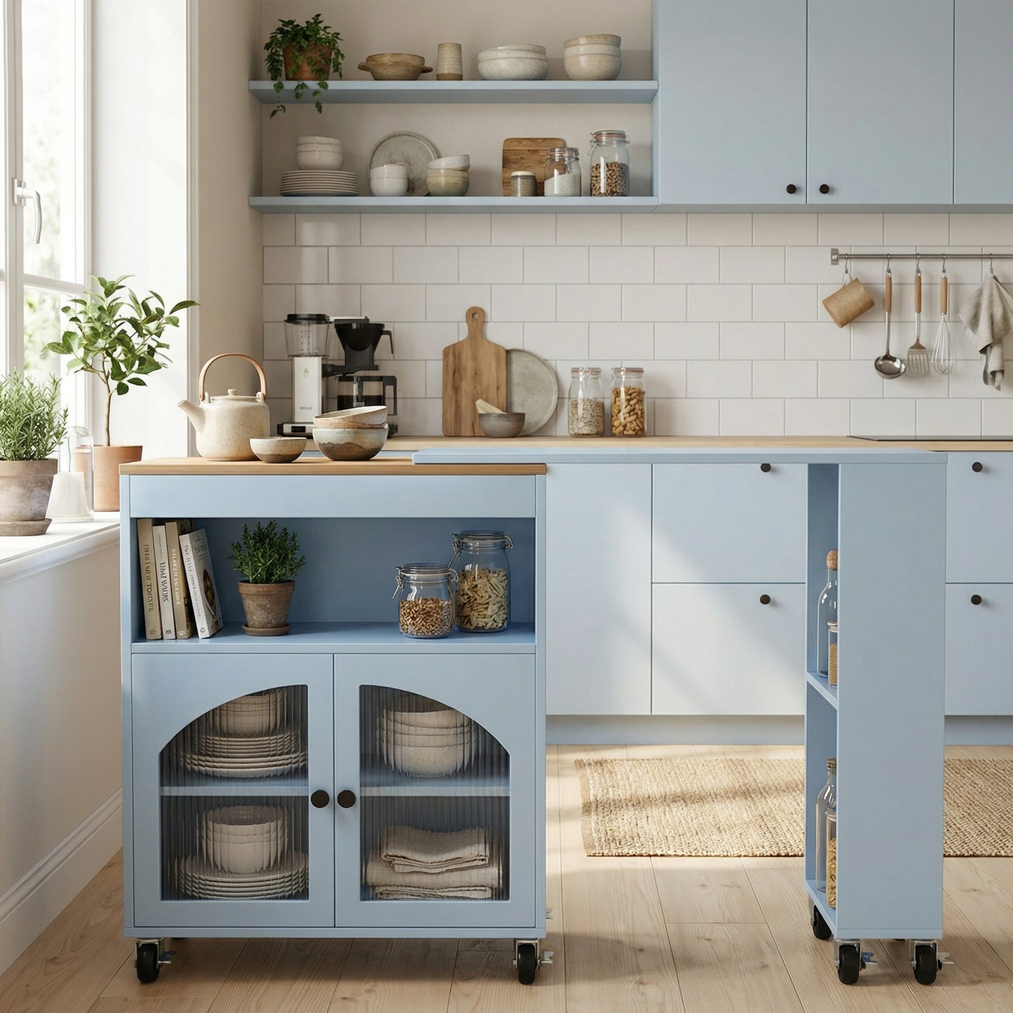 Kitchen Island On Wheels With Extended Table MDF Rolling Storage Cart