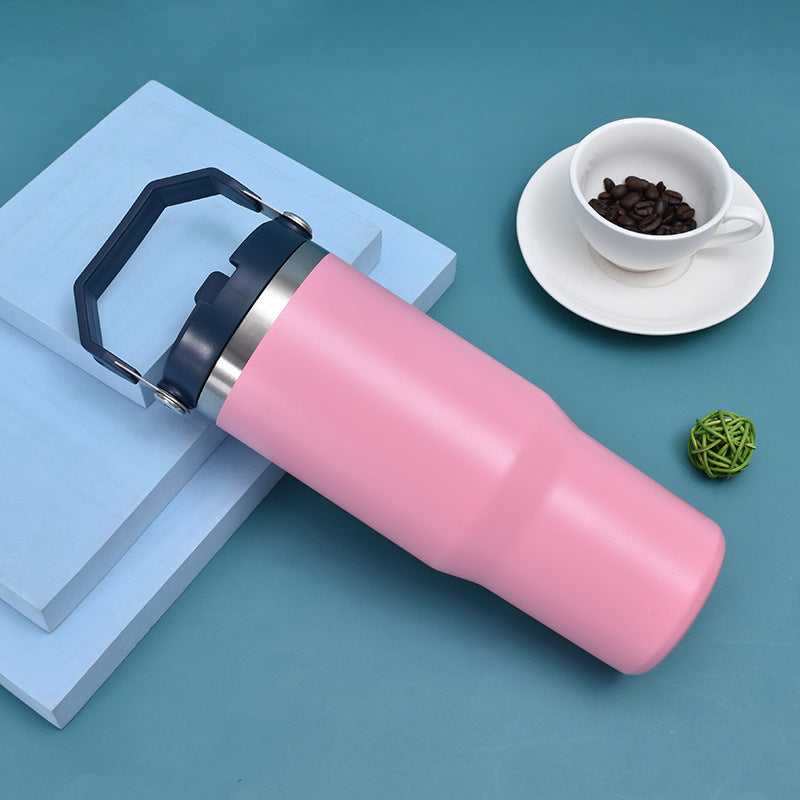 Insulated Stainless Steel Car Cup with Straw - Double Layer, Large Capacity