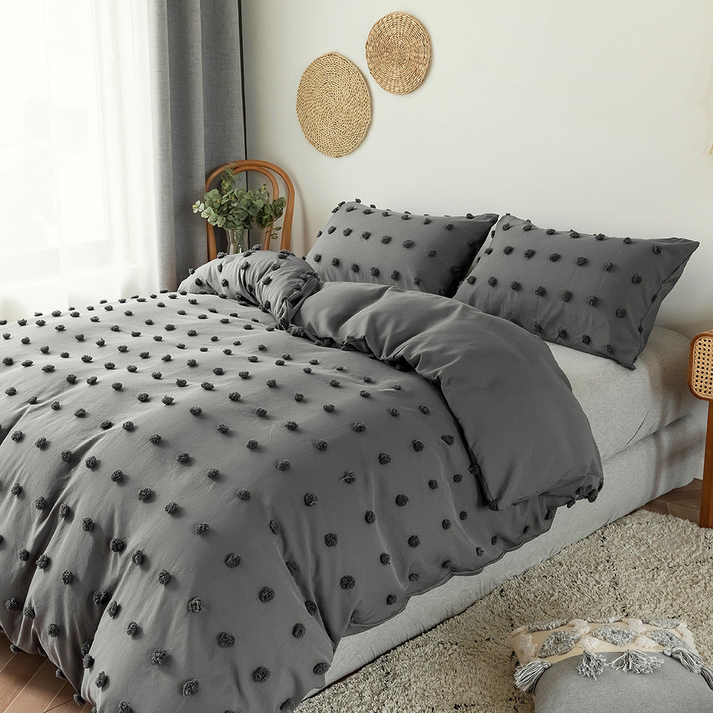 Nordic Style Bedding Set with Solid Color Quilt Cover and Pillowcases - Three-Piece Home Textile