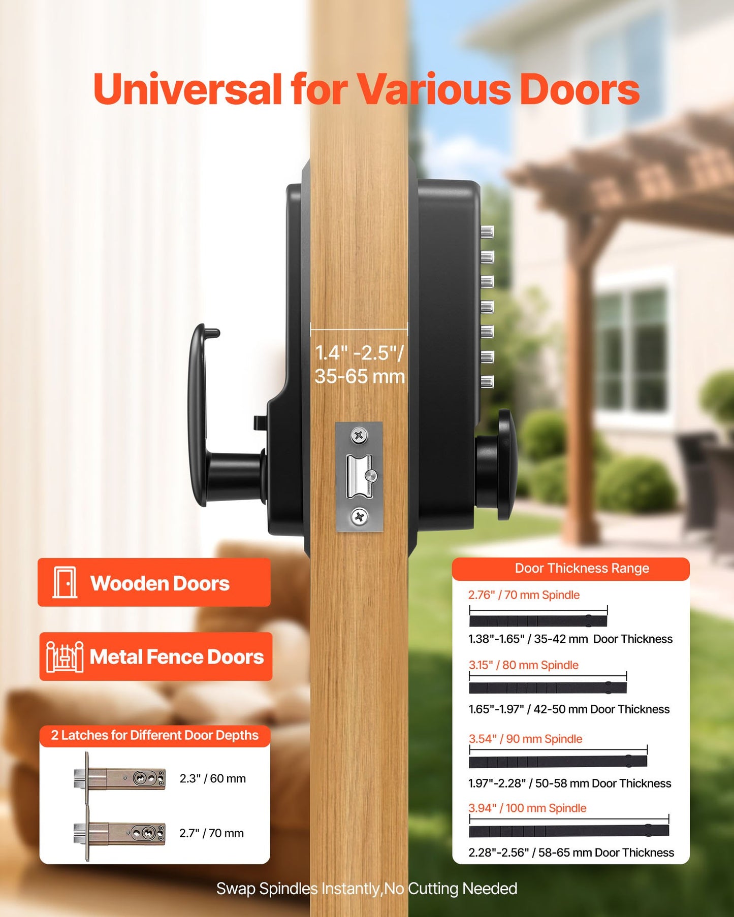 Mechanical Keyless Entry Door Lock - 4-7 Digit Code, Auto Lock, Black