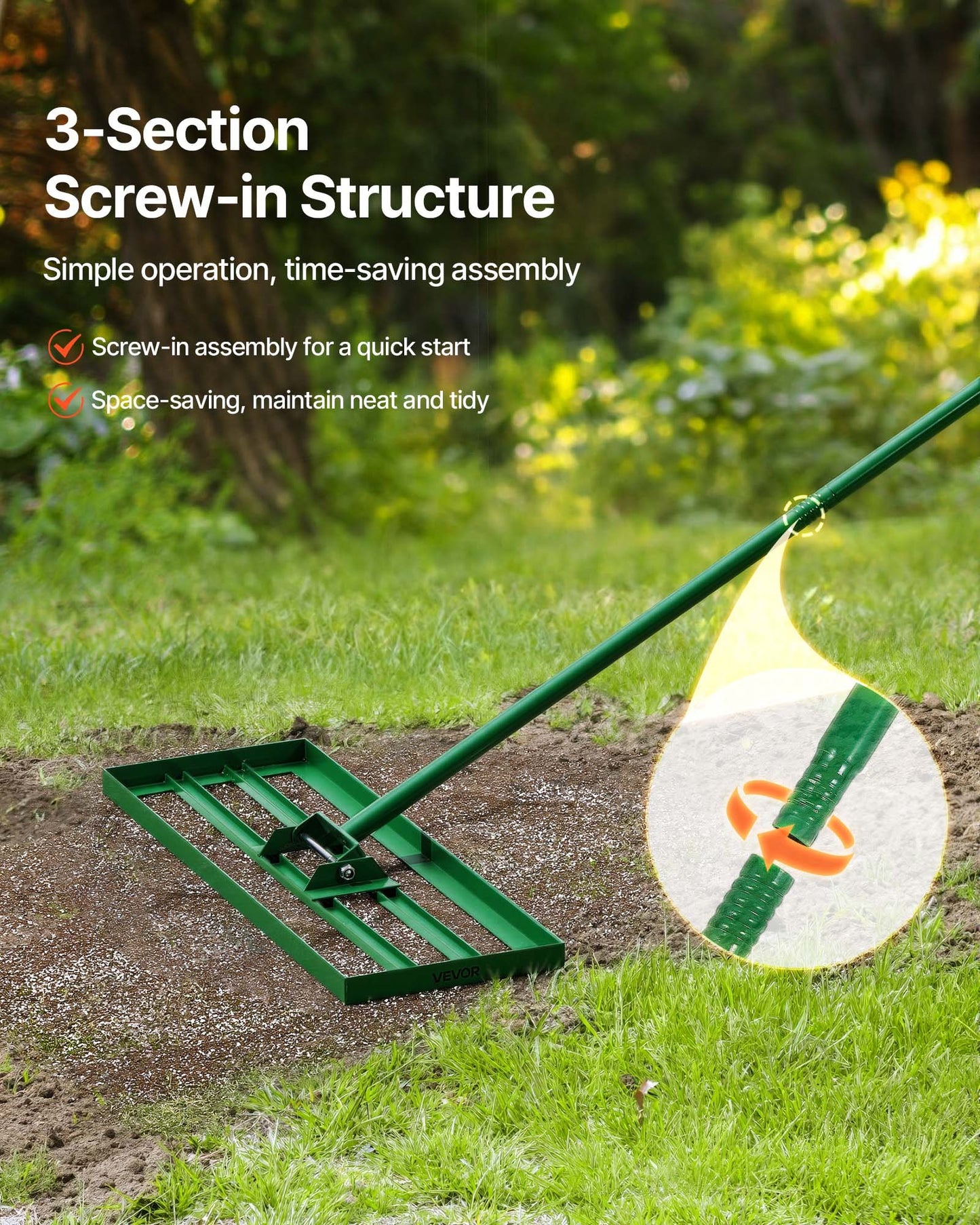 Heavy-Duty Lawn Leveling Rake with 78-Inch Steel Handle - 30x10 Inch Garden Tool