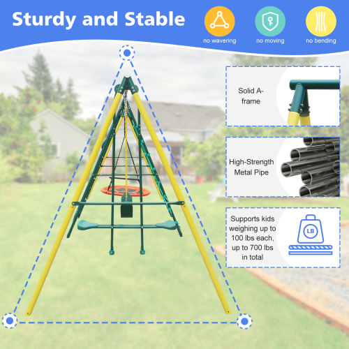 Metal Swing Set for Kids with Safety Belt - Multicolor