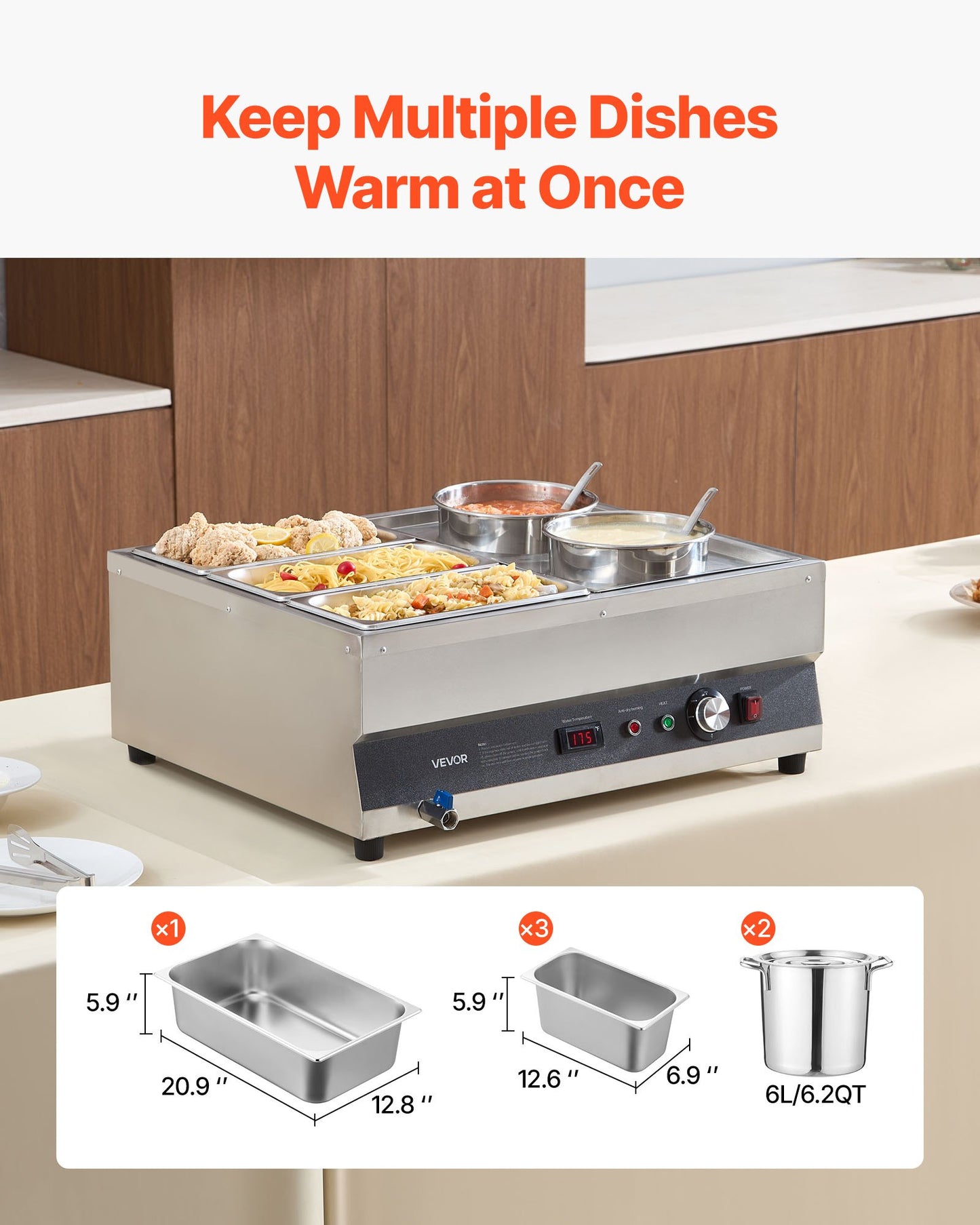 Commercial Soup Warmer Station with 2 Pots & 3 Pans - Silver
