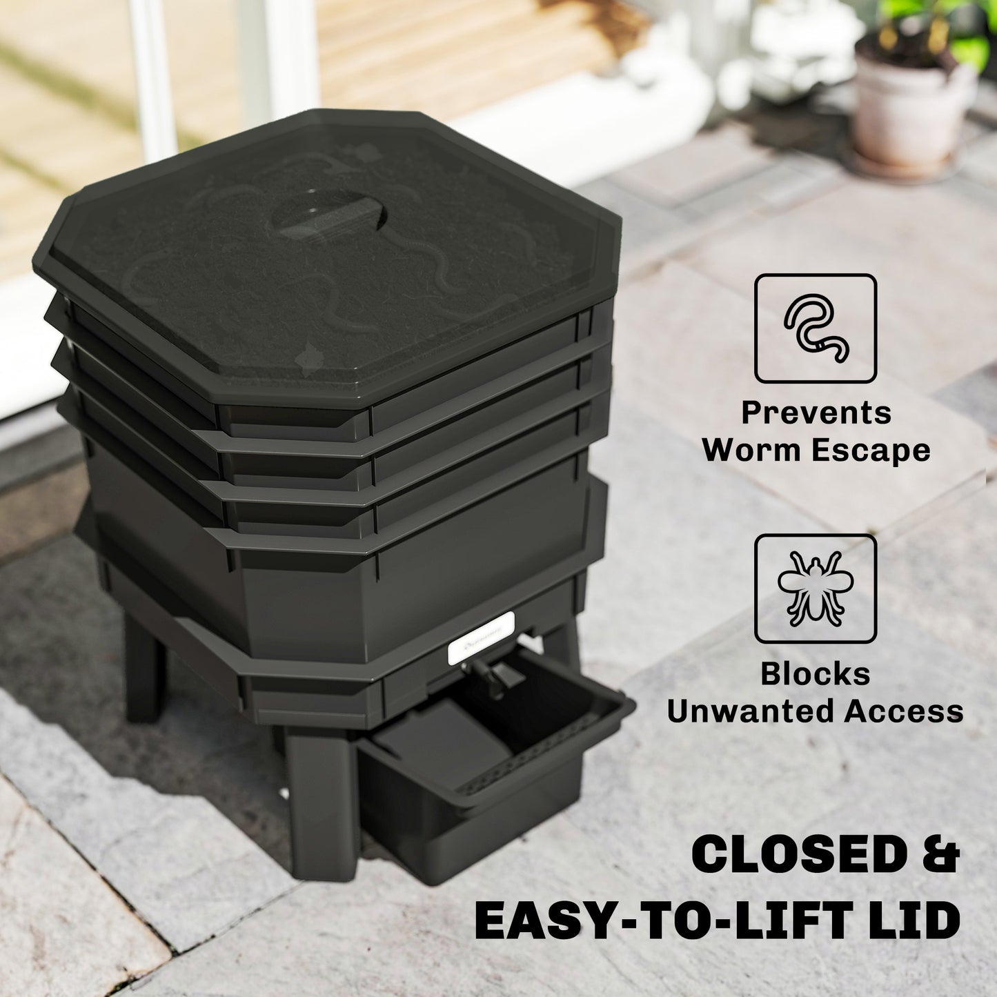 4-Tray Worm Composter Bin - 7.4 Gal Indoor & Outdoor Recycling Garden Tool